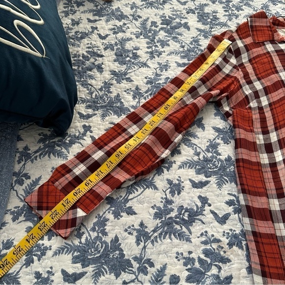 Linda Anderson Shirt Casual Button Up Plaid Unconventional Lace Red & White Sz S - Picture 11 of 11